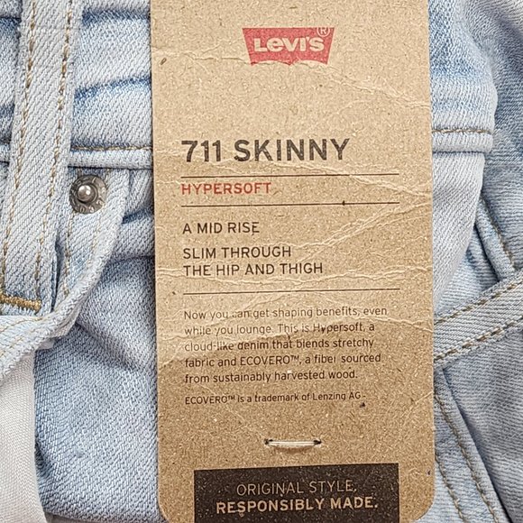 Levis 711 Skinny Jeans 20W M - Womens - Hypersoft - Mid Rise Frayed Bottoms NWT - Picture 6 of 8